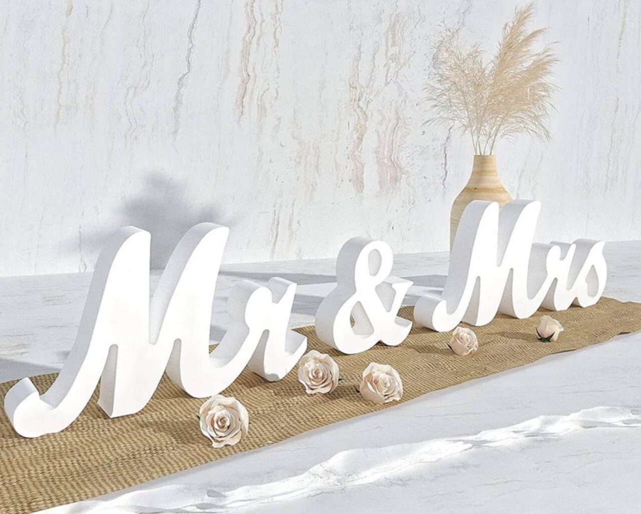 White Mr and Mrs Sign for Wedding Table Wooden Letters Decoration